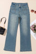 Vintage Wash Double Button Front Patch Pocket Flare Jeans